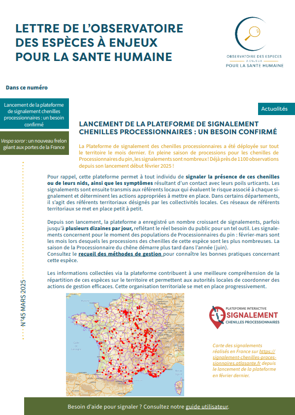 Image de la lettre de l'observatoire des espèces à enjeux pour la santé humaine